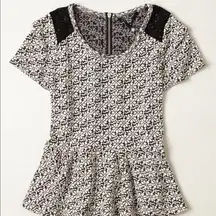 Anthro Knitted & Knotted Jacquard Peplum Top