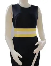 Tommy Hilfiger Black Dress Size 8 Yellow White Stripe Sleeveless Bodycon Pre-own