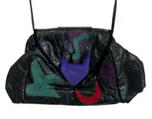 Vintage 1980s Faux Leather Crossbody Patch Colorful Purse