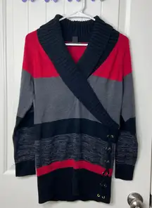 EUC Style &‎ Co women’s red black gray soft knit crossover turtleneck sweater M