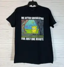 SpongeBob SquarePants Graphic T-Shirt Me After Socializing Funny Tee Cotton M