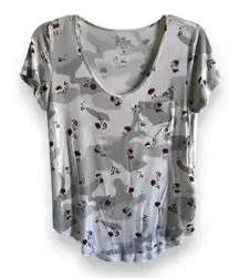 Hollister  Womens Tee Sz XS Gray White Camo Camouflage Flowers Pocket Easy Top