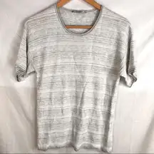 MM LaFleur The Coleman Top Short Sleeve Knitted Gray Ivory Textured Stripe Sz XS