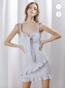 Storia Dress Mini Size S Pink Blue Gingham‎ Sweetheart Neckline Bow Ruffles NWT