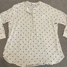 NWT Old Navy Blouse Womens 3x Plus Polka-Dot Split-Neck 3/4 Sleeve Tunic White