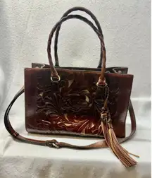 Patricia Nash Leather Primrose Satchel British Tan Tooled Bag *note*