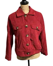 Lularoe red corduroy Berlin button down jacket with raw edge button holes