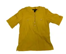 Yellow Button Front Blouse Top Short Sleeves Size Large