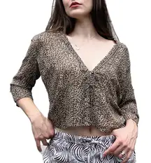 Leopard Print Silk Chiffon 3/4 Sleeve Cardigan Top XL