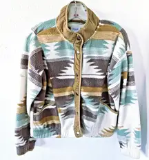 Weekends Everyday Sage Brown Aztec Southwest Sherpa Fleece Jacket Women's S