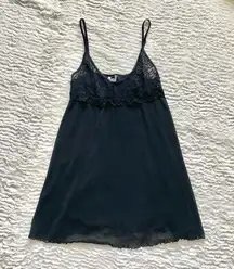 Y2K Victoria’s Secret Black Sheer Nylon Lace Babydoll Slip Dress M Whimsigoth