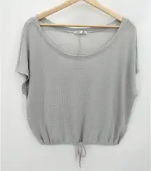 Dex Light Grey Short Sleeve Thermal Tie Front Drawstring Top Women's Size Small