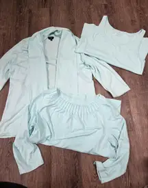 Talbots XL Cardigan Sweater Matching Blouse Tank Set Light Aqua Lot of 3