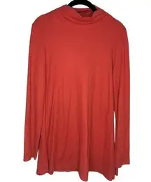 Soft Surroundings Ribbed Ruched Mock Turtleneck Tunic Size Medium Orange A-Line