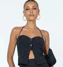 Princess Polly Luca Pinstripe Black White 2 Button Halter Top