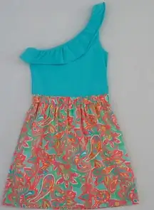 Lilly Pulitzer Dionne Make a Splash Sand Bar Blue One Shoulder Ruffle Dress Size XS