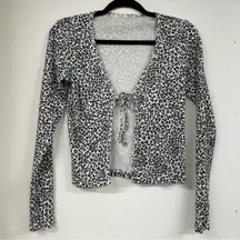 John Galt Black & White Animal Print Cardigan Sweater Womens Small Y2k Girly