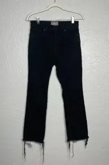 Women 27 Black The Kick Crop Jeans Raw Hem High Rise Straight Cut