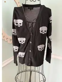 POL black SKULL cardigan Sweater - size S- RockaBilly goth Rocker biker Chic