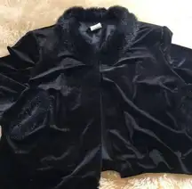 Black velveteen jacket with fur collar and cuffs