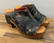 Bed Stu Deva Mule Clogs Platform Sandal Black Lux Distressed Leather Women’s