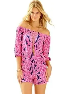 Lilly Pulitzer  Lana Long Sleeve Romper Pink Coco Safari XS