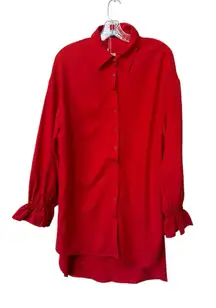 Red Button Down Blouse Ruffle Sleeves SHEIN SXY L NWT