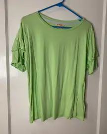 Brooks Brothers Red Fleece XL Green Ruffle Sleeve T-Shirt Top