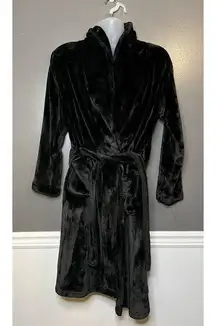 Joyspun Robe Womens Medium Black Plush Belted Long Sleeve Fleece Bathrobe Cozy