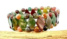 Polished Natural Stone Multicolored Agate Stretch Bracelet