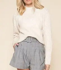 SUGARLIPS ANTHROPOLOGIE Darby Marled Sweater Cream Oatmeal Cable Knit Mock Neck