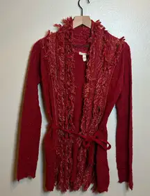 Cecilia Prado Tie‎ Waist Fringe Metallic Cardigan