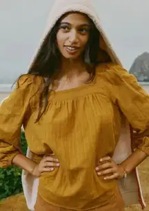 Madewell Square-Neck Bubble-Sleeve Textured‎ Top in Antique Gold Size XS