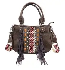 Aztec Tribal Print Fringe Western Handbag Purse with crossbody strap
