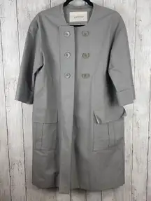Valette‎ Womens Jacket Coat Medium Gray Linen Blend Long Line 3/4 Sleeve Pockets