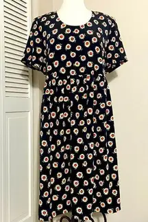 Vtg Take Nine Maternity Dress Black Daisy Print Waist Tie Back OS Vintage 90s