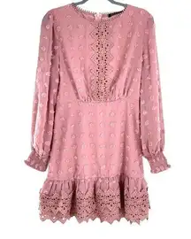 SIMPLEE NWT Women's Swiss Dot Dusty Rose Dress Long Sleeve Sz Medium