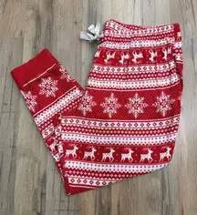 Old Navy Christmas Jogger Pants Red Snowflake Reindeer Print 100% Cotton XL