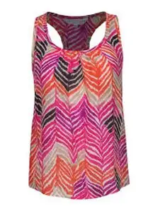 Trink Turk Rainbow Racerback Multicolor 100% Silk Tank Top Pink Orange Small