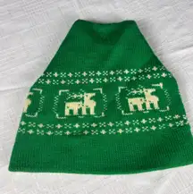 Vintage Style Green Fair Isle Knit Wool Hat Nordic Animal 100% Virgin Wool