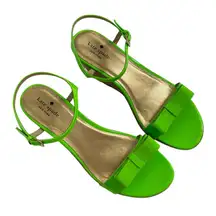 Kate Spade New York Green Patent Leather Cork Wedge Bow Sandals Size 9.5