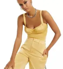 Danielle Bernstein Satin Bodysuit Beautiful Pale Mustard Color Bustier 4