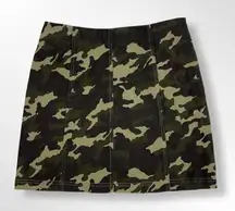 Camo Print Stretch Cotton Short Mini Skirt Dark Green Tan Brown Casual Small