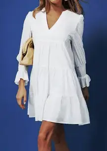 Tuckernuck Pomander Place White Kenzo Dress Long Sleeve Tiered Sz S GUC