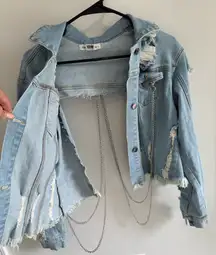 Distressed Denim Jacket with Chains