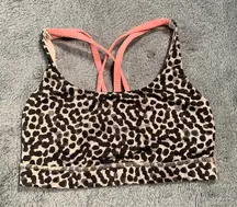 Lululemon Leopard Print Sports Bra with Pink Straps
