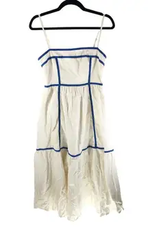 Indikah Midi Dress Sleeveless Cotton Blend White Blue Contrast US S