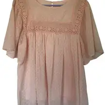 Amazon Pink Flutter Sleeve Blouse with Bib Collar