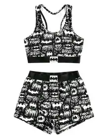 NEW Batman X ROMWE Black/White Allover Print Racerback Lounge Set size XS