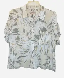 Philosophy Tropical Palm Print Top Women's Large Raw Hem Short Sleeve Rayon